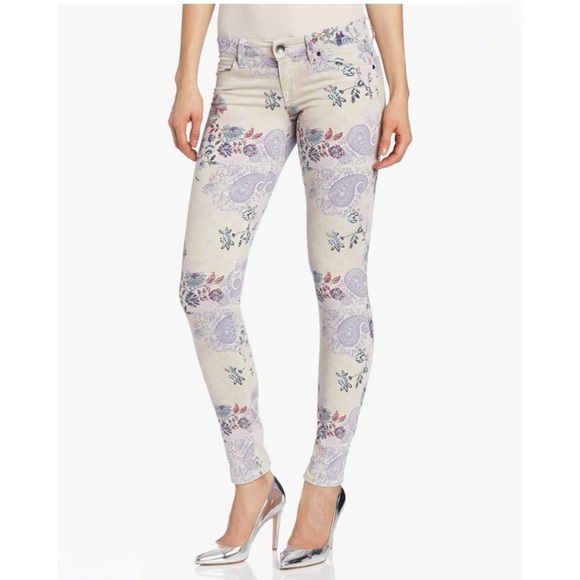 Level 99 Denim - Level 99 Janice Ultra Skinny Jeans Floral Paisley Print Krypton Grey Wash